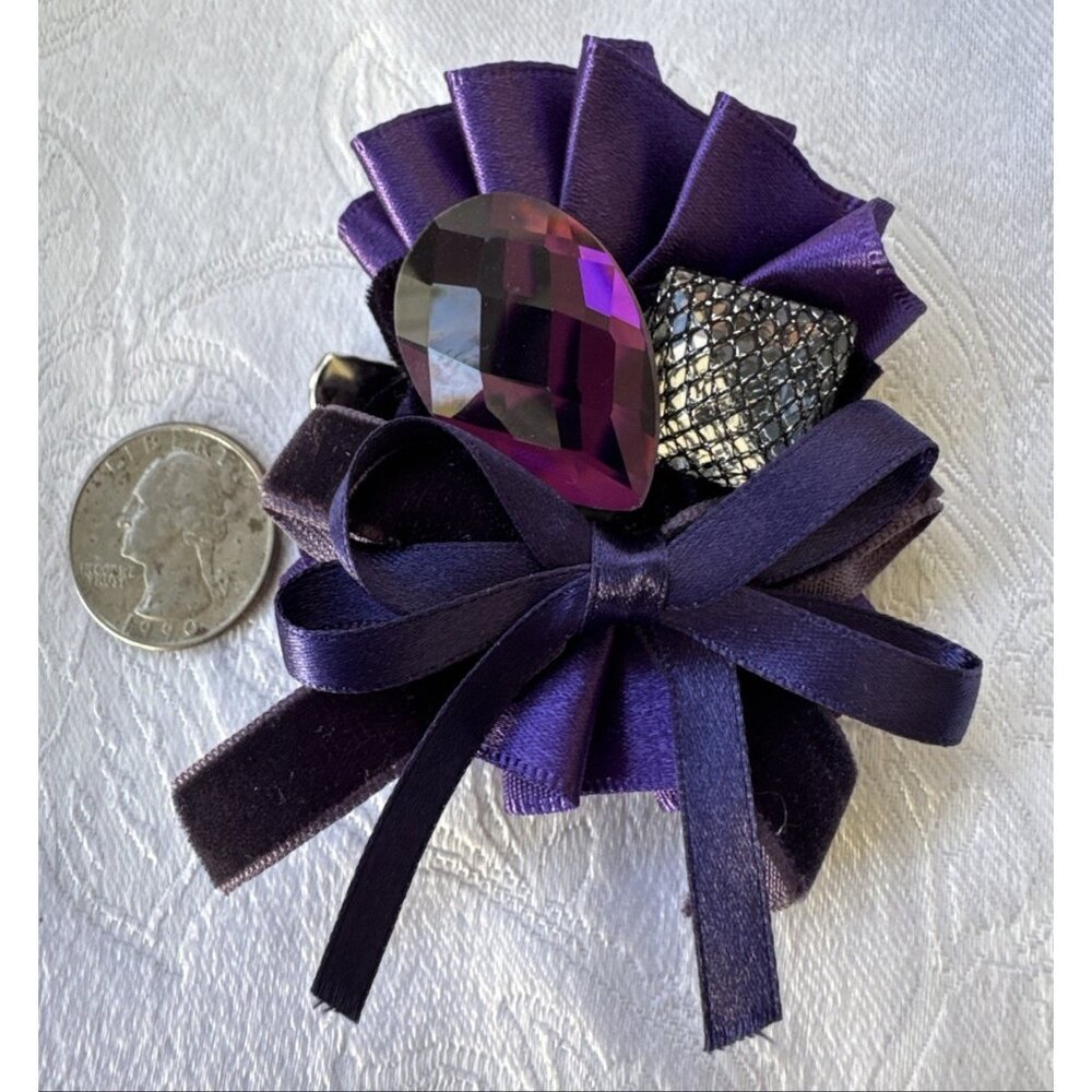 Care New York Ribbon Purple Pink Silver Hat Brooch/Hair Pin Steampunk NEW